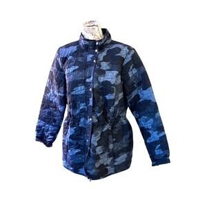 Vintage Quilted Isaac Mizrahi Live Blue Camo Full Zipper Jacket Women's SZ LARGE